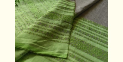 Paromita ~ Handloom Cotton Saree - Grey With Green Woven Border