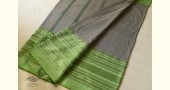Traditional Bengali cotton saree - Grey With Green Woven Border