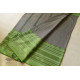 Traditional Bengali cotton saree - Grey With Green Woven Border