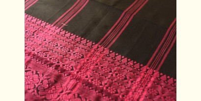 Paromita ~ Handloom Cotton Black Saree With Rani Pink Boder