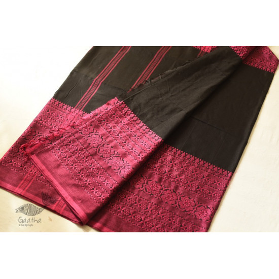 Traditional Bengali cotton sareeBlack Saree With Rani Pink Boder