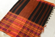 Paromita ~ Handloom Cotton Bengali Saree  - Black with Woven Border