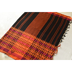 Paromita ~ Handloom Cotton Bengali Saree  - Black with Woven Border