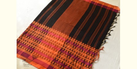 Paromita ~ Handloom Cotton Bengali Saree  - Black with Woven Border