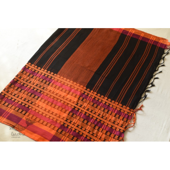 Handloom Cotton Bengali Saree  - Black with Woven Border