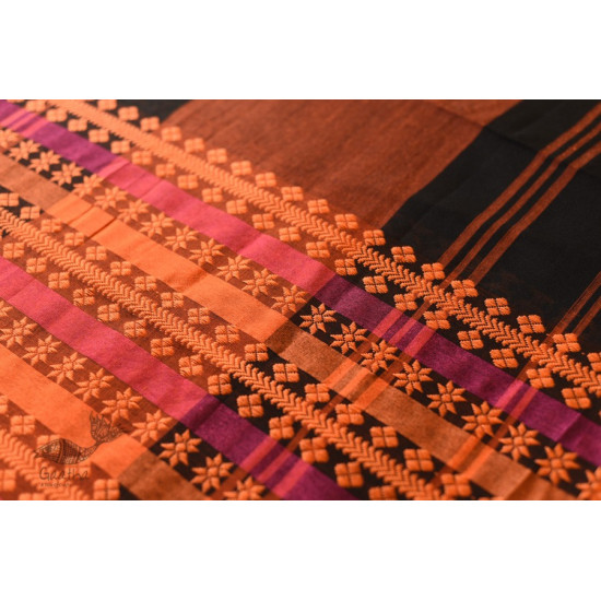 Handloom Cotton Bengali Saree  - Black with Woven Border