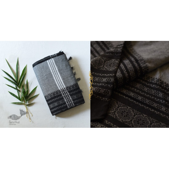 Traditional Bengali cotton Black & Grey Saree