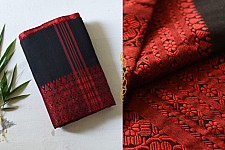 Paromita ~ Handloom Cotton Black With Red Woven Border Saree