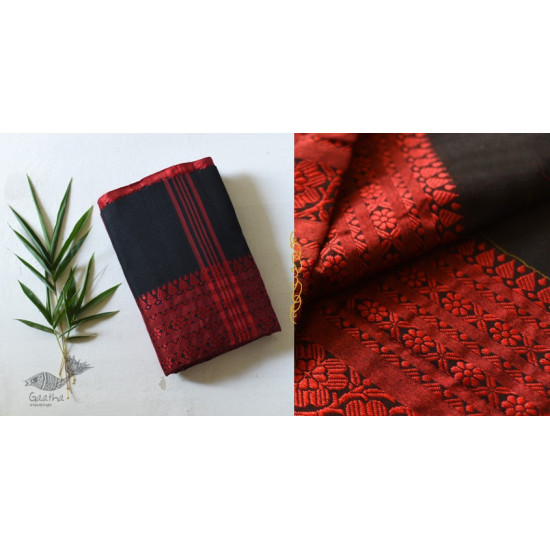 Traditional Bengali cotton Black With Red Woven Border Saree