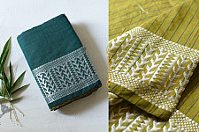 Paromita ~ Handloom Cotton Green Striped Saree