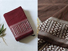 Paromita ~ Handloom Cotton Saree - Black With Maroon Pallu