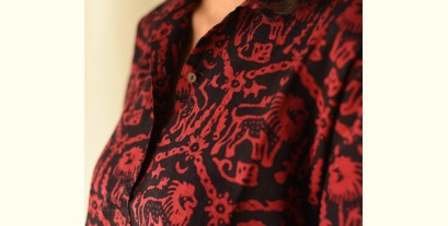 Itr . इत्र | Batik Cotton Loose Red & Black Shirt | Exclusive