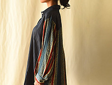 Modal Silk Ajrakh & Denim Dress / Long Line Shirt