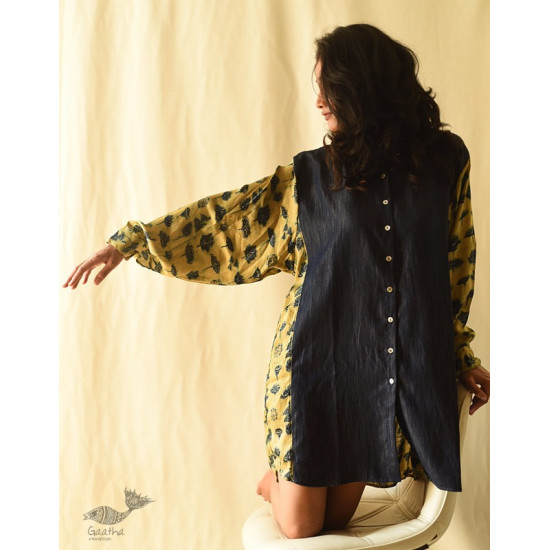 buy Ajrakh Modal Silk & Denim Dress