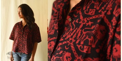 Itr . इत्र | Batik Cotton Loose Red & Black Shirt | Exclusive