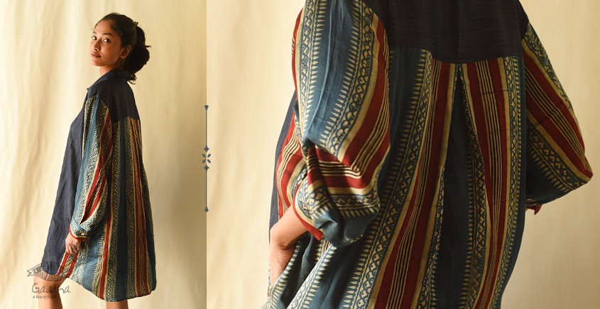 Modal Silk Ajrakh & Denim Dress / Long Line Shirt