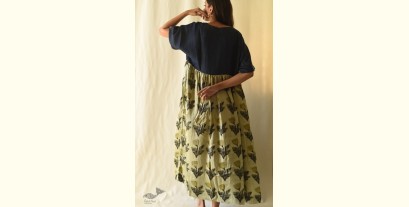 Amaara . अमारा | Batic Modal Silk +  Denim Dress - Pistachio Green
