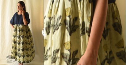 Amaara . अमारा | Batic Modal Silk +  Denim Dress - Pistachio Green