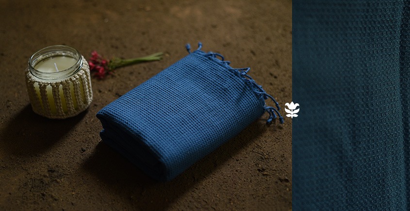 shop organic handspun cotton towel Dark Blue