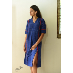 Ikat Handloom Cotton Designer Dress - Blue