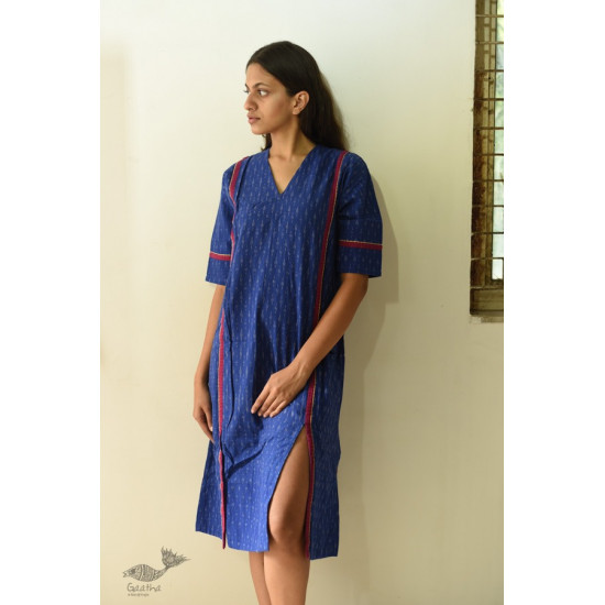 shop Handloom Cotton Ikat Designer BlueDress