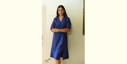 Ikat Handloom Cotton Designer Dress - Blue