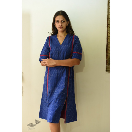 shop Handloom Cotton Ikat Designer BlueDress