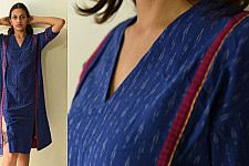 Ikat Handloom Cotton Designer Dress - Blue