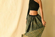 Flowers in a River - Ajrakh Prints Long Skirt / Ghagra With Natural Dyed - C