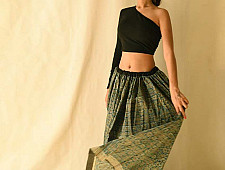 Flowers in a River - Ajrakh Prints Long Skirt / Ghagra With Natural Dyed - C