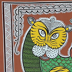 Mandana Art - Painting ~ Four Tigers ( 11 x 14 inch)