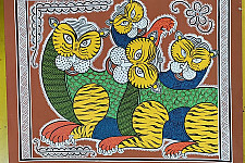 Mandana Art - Painting ~ Four Tigers ( 11 x 14 inch)