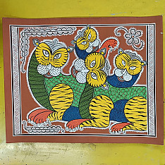 Mandana Art - Painting ~ Four Tigers ( 11 x 14 inch)