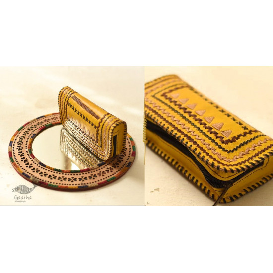 shop Kutchi Embroidered Leather Pouch - Yellow