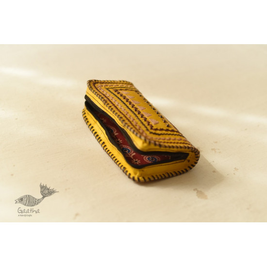 shop Kutchi Embroidered Leather Pouch - Yellow