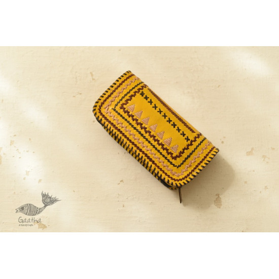 shop Kutchi Embroidered Leather Pouch - Yellow