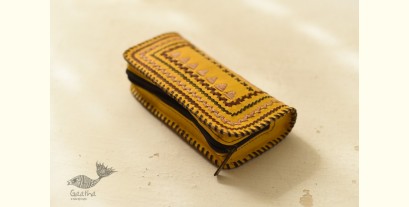 Be Nomadic ~ Kutchi Embroidered Leather Pouch - Yellow