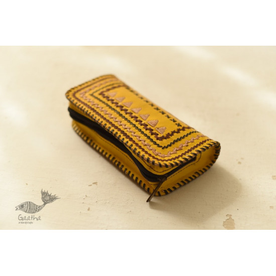 shop Kutchi Embroidered Leather Pouch - Yellow