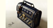 shop Kutchi Leather Sling HandbagKutchi Leather Sling Blue Handbag - With Zari Embroidery