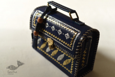 Be Nomadic ~ Kutchi Leather Sling Blue Handbag - With Zari Embroidery