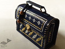 Be Nomadic ~ Kutchi Leather Sling Blue Handbag - With Zari Embroidery