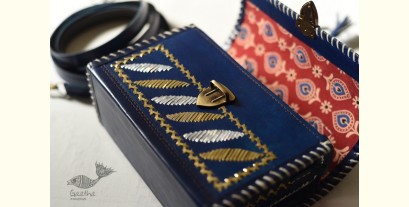 Be Nomadic ~ Kutchi Leather Sling Blue Handbag - With Zari Embroidery