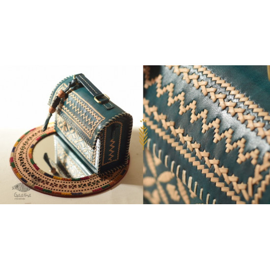 shop Kutchi Embroidered Leather Sling Handbag - Teal