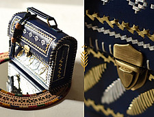 Be Nomadic ~ Kutchi Leather Sling Blue Handbag - With Zari Embroidery