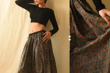 Flowers in a River - Ajrakh Prints Long Skirt / Ghagra With Natural Dyed - D