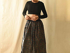 Flowers in a River - Ajrakh Prints Long Skirt / Ghagra With Natural Dyed - D