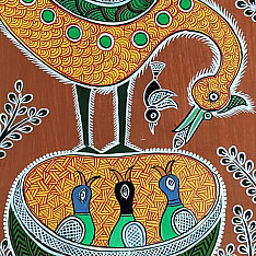 Mandana Art - Painting ~ Bird & Nest ( 11 x 14 inch)