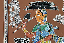 Mandana Art - Painting ~ Bal Krishna With Nandi ( 16 x 20 inch)