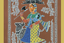 Mandana Art - Painting ~ Bal Krishna With Nandi ( 16 x 20 inch)