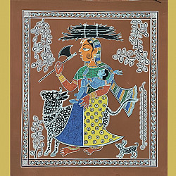 Mandana Art - Painting ~ Bal Krishna With Nandi ( 16 x 20 inch)